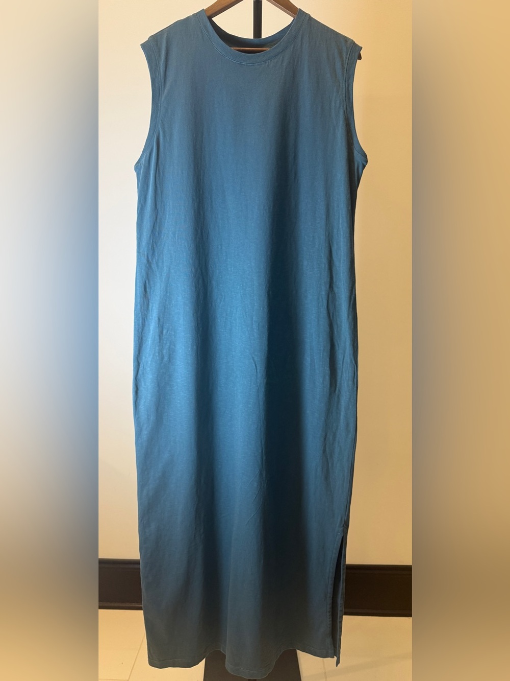 Pact Blue Organic Cotton Sleeveless Maxi Minimalist Tank Dress | Size L